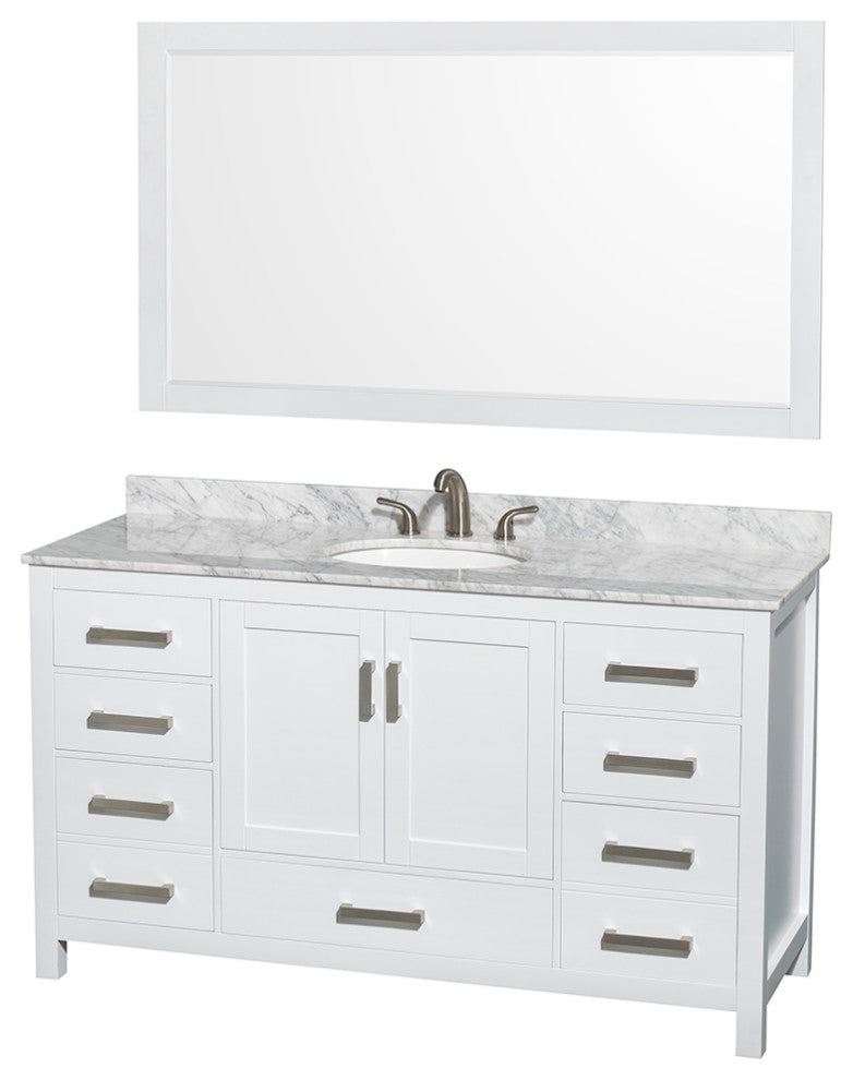 Wyndham WCS141460SWHCMUNOM58 White 60 Inch Bathroom Vanity with Mirror