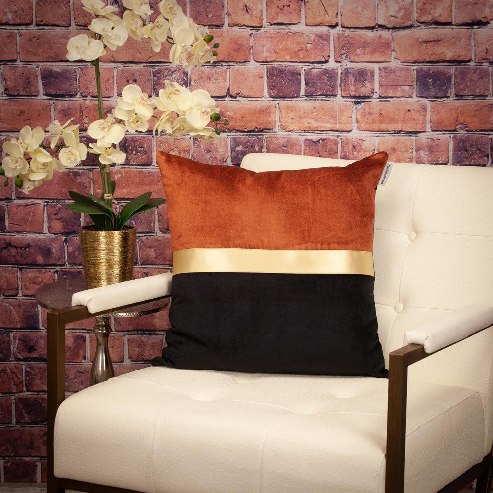 Parkland Collection Myra Black Throw Pillow, Square, Black/Burnt Orange