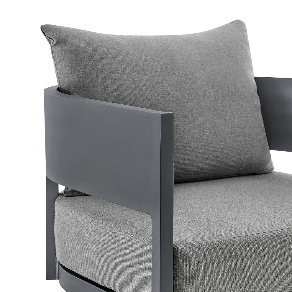 Argiope 3-Piece Patio Swivel Seating Set, Gray Aluminum With Gray Cushions