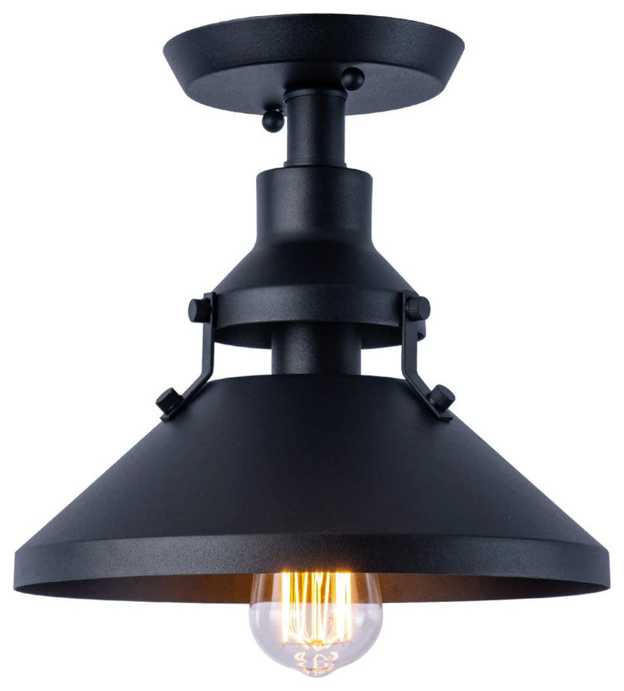 Industrial Close to Ceiling Light, Vintage Matte Black Metal, Semi Flush Mount
