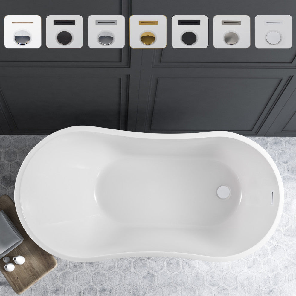 54" Freestanding Acrylic Soaking Bathtub, Pure White