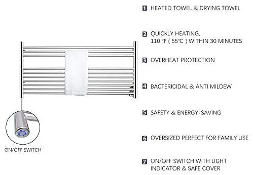 HEATGENE 10 Bar Wall-Mounted Plug-in / Hard-wiring Towel Warmer, Mirror Polish