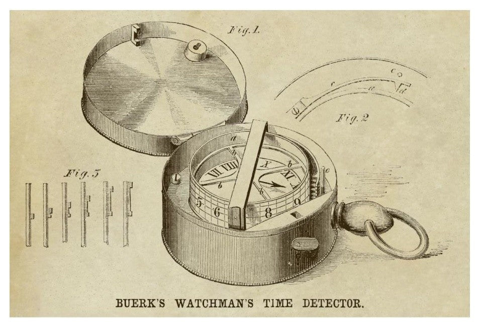 "Buerk's Watchman's Time Detector" Digital Paper Print by Inventions, 24"x17"
