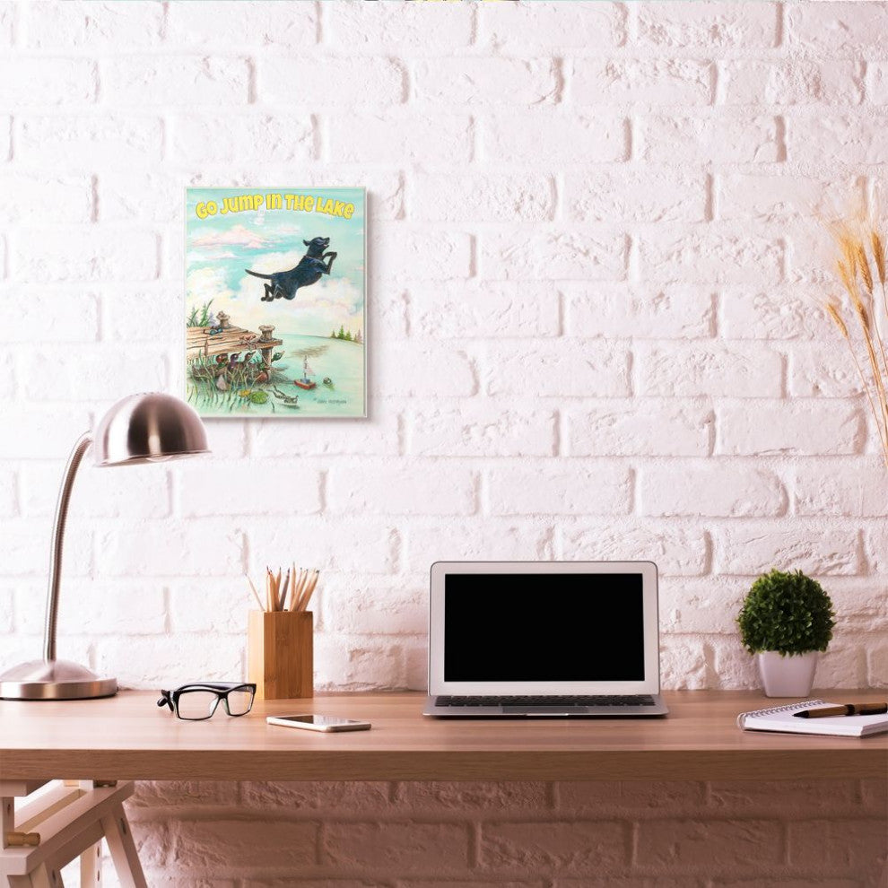 Stupell Industries Go Jump In The Lake Funny Cartoon Pet Dog Design, 13"x19"