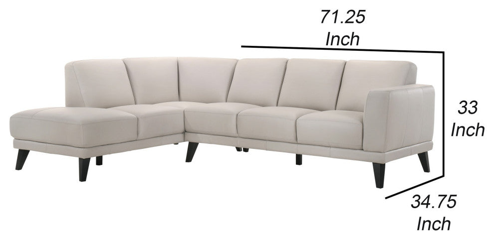 Benzara BM293331 Right Arm Facing Sofa, Mist Gray, Genuine Italian Leather