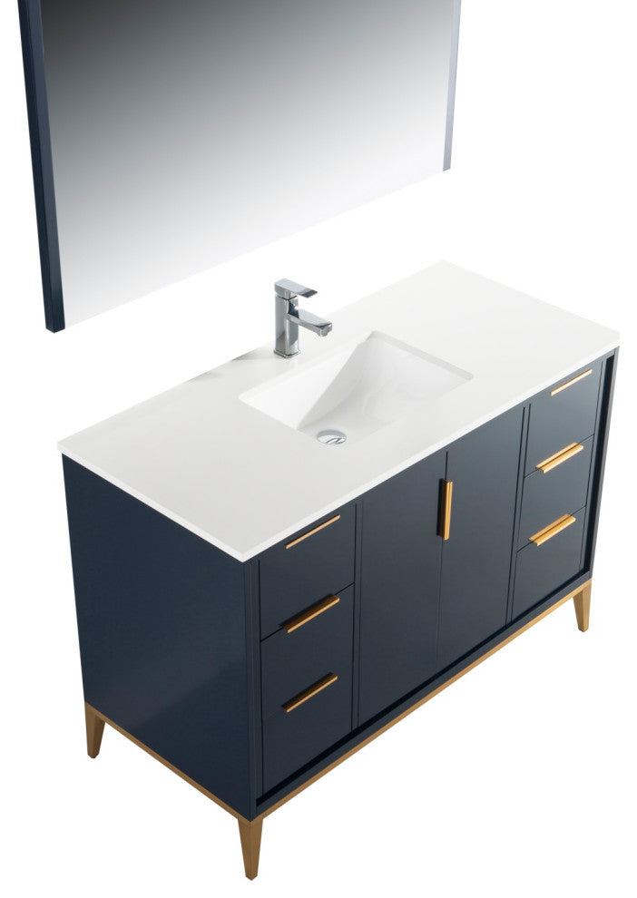 DIVANI 48" Vanity WithQuartz Counter Top, Gloss White, Navy Blue