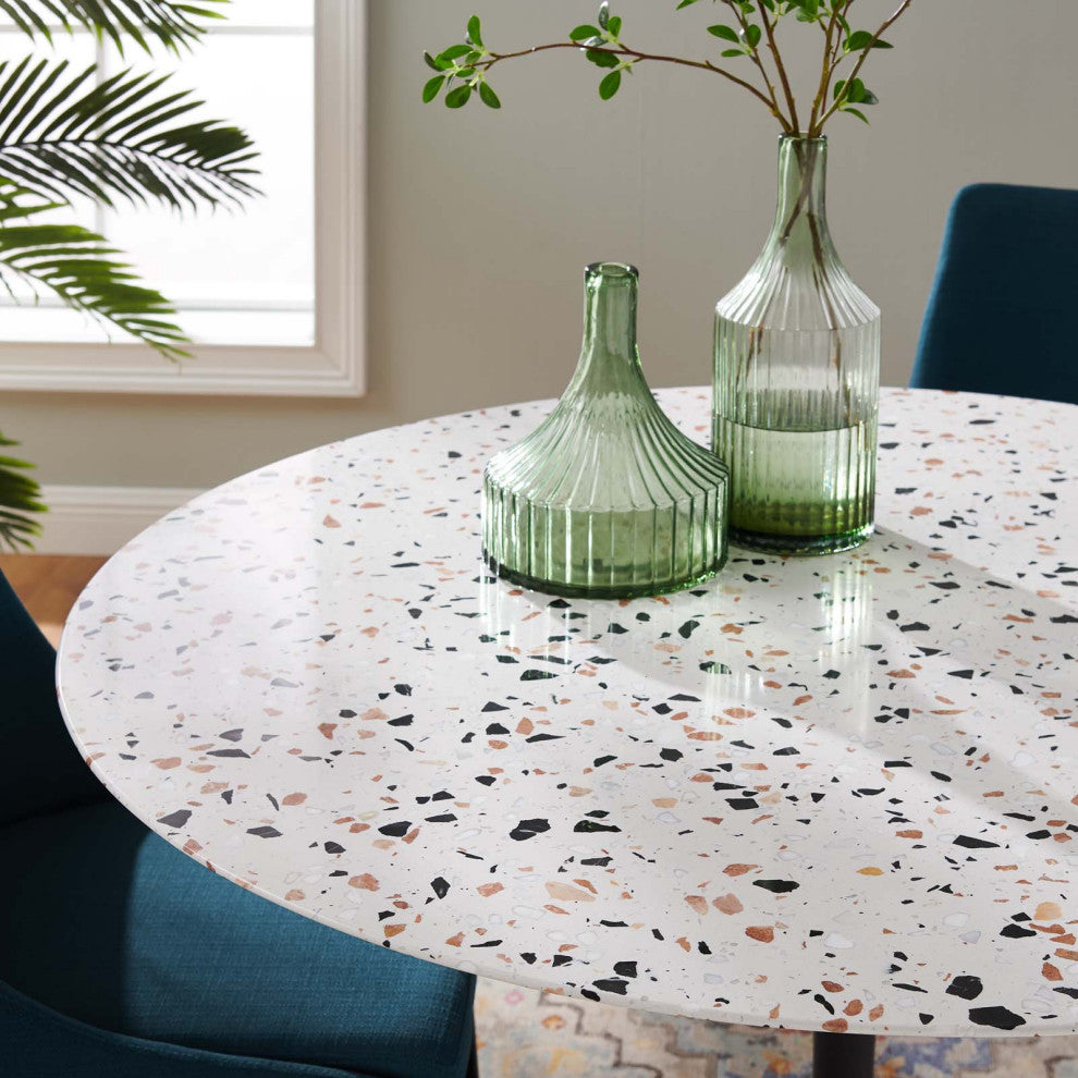 47" Dining Table, Round, White Black, Metal, Modern, Bistro Hospitality