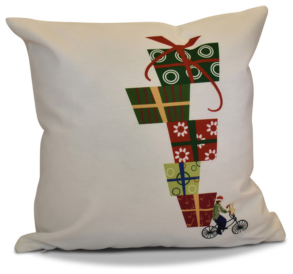 Decorative Holiday Outdoor Pillow Geometric Print, White, 20"x20"