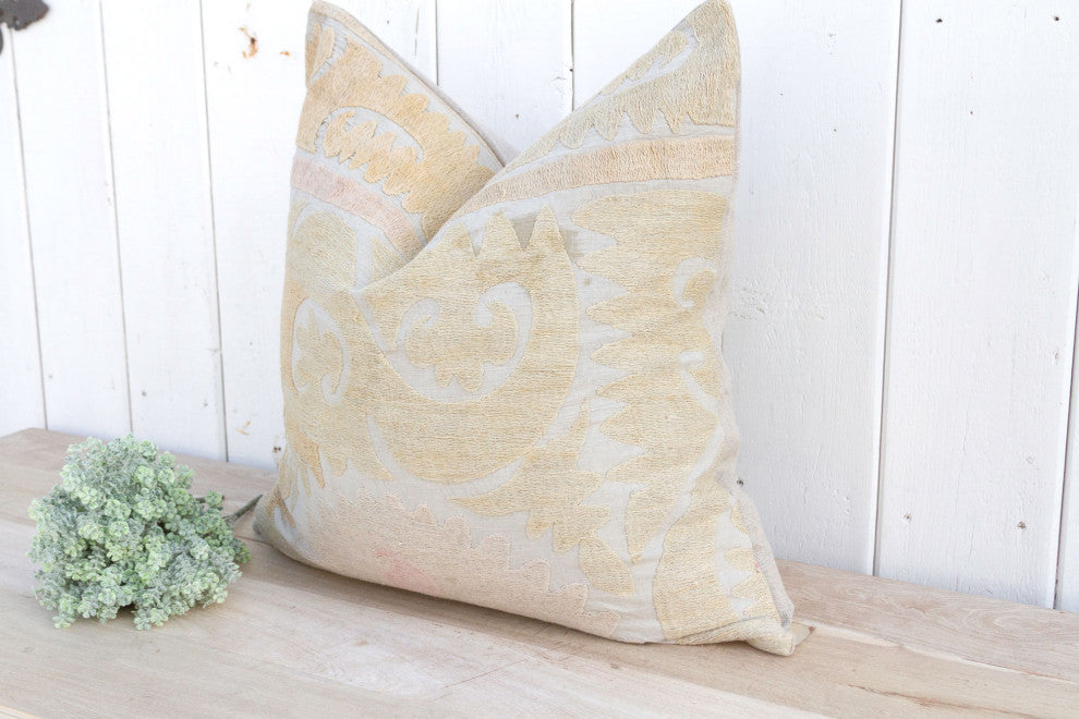 Navajo White Large Vintage Suzani Pillow