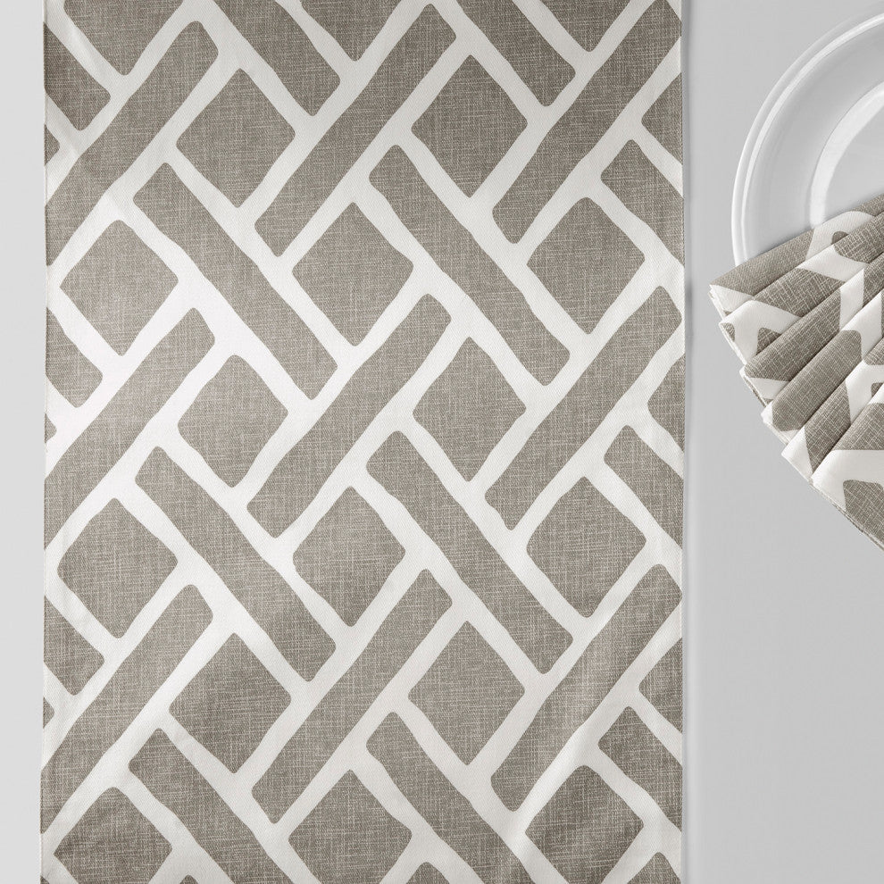 Martinique Printed Cotton Table Runner and Placemats, Martinique Taupe