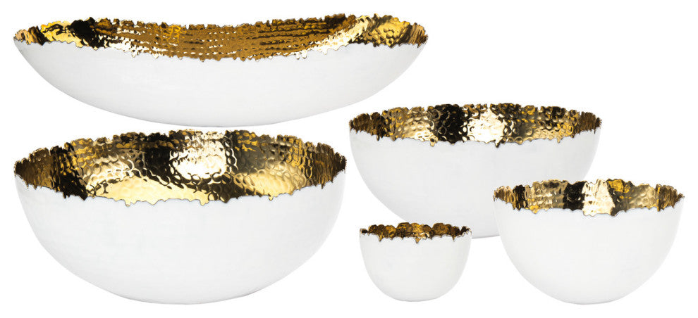 Munro Salad Bowl, White and Gold