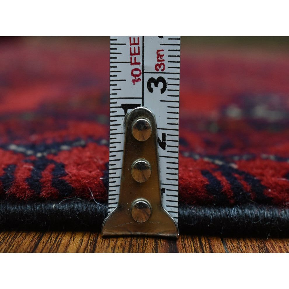 Red Hand Knotted Tribal Design Soft Wool Afghan Khamyab Oriental Rug, 4'10"x6'7"