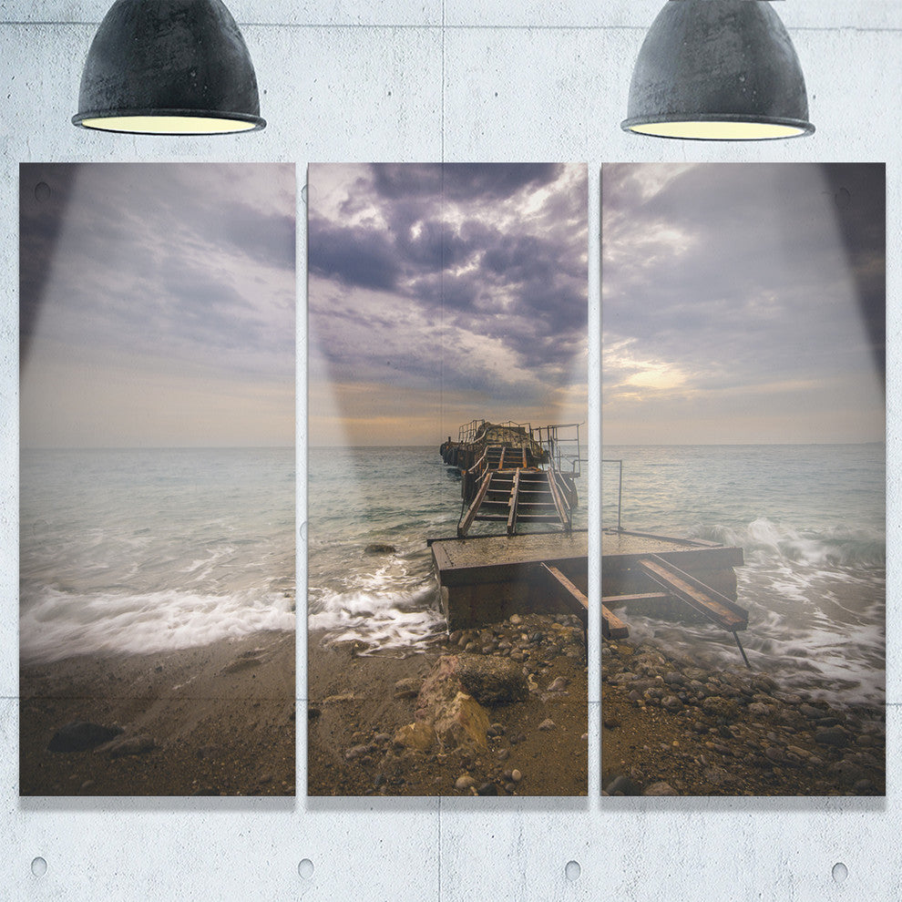 "Broken Wooden Pier for Boats" Sea Bridge Metal Wall Art, 3 Panels, 36"x28"
