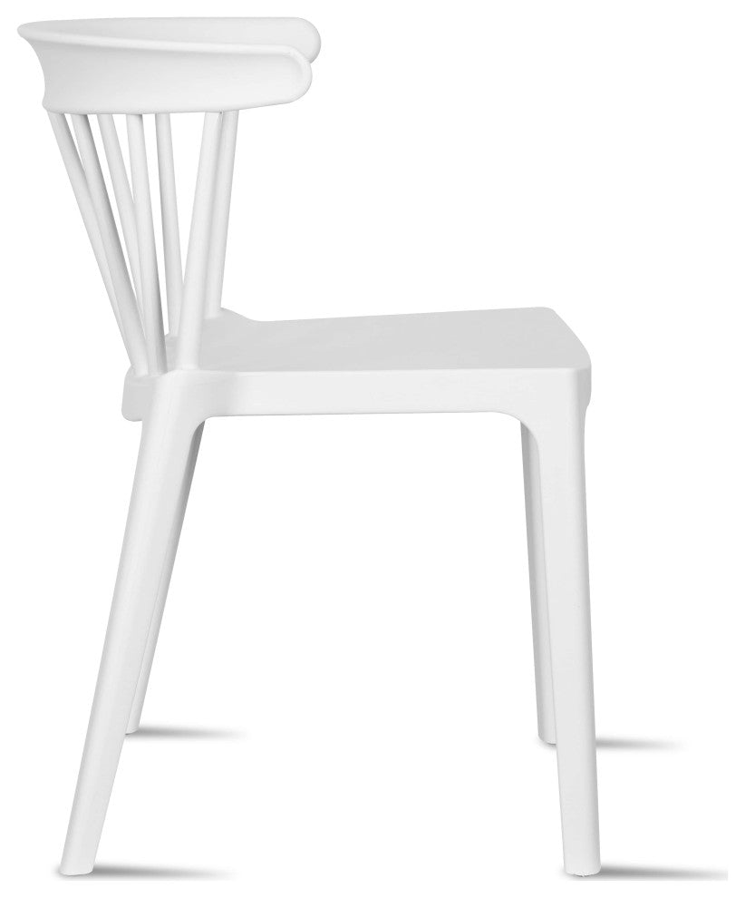 Dining Elbow Side Chair, Plastic Indoor/Outdoor Stackable Slat Back Patio Chair, White
