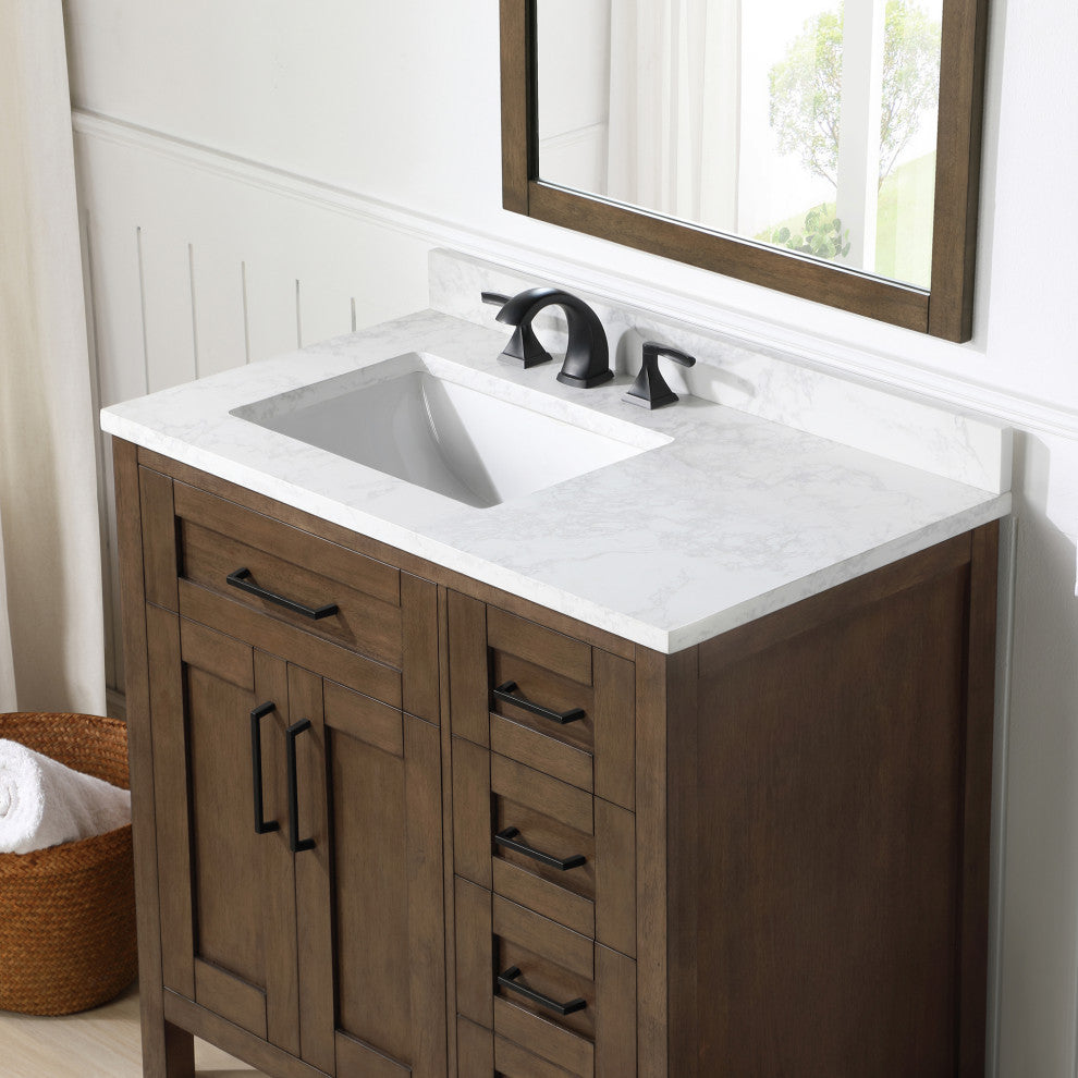 OVE Decors Tahoe Vanity With Mirror, Almond Latte, 36"