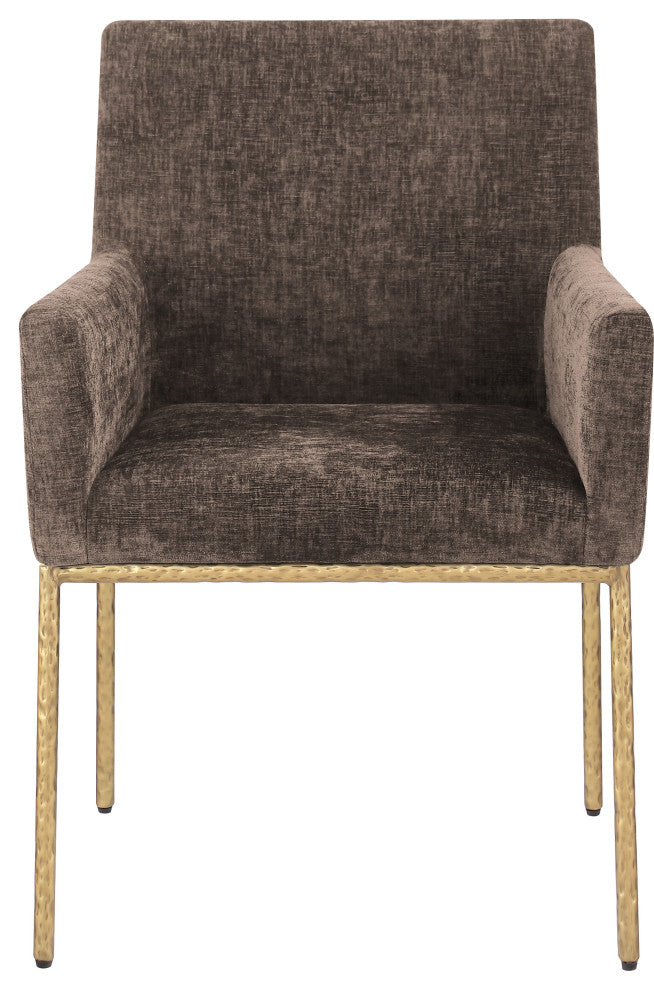 Reeves Upholstered Dining Chair, Brown, Chenille , AC,  Brushed Brass, Set of 2