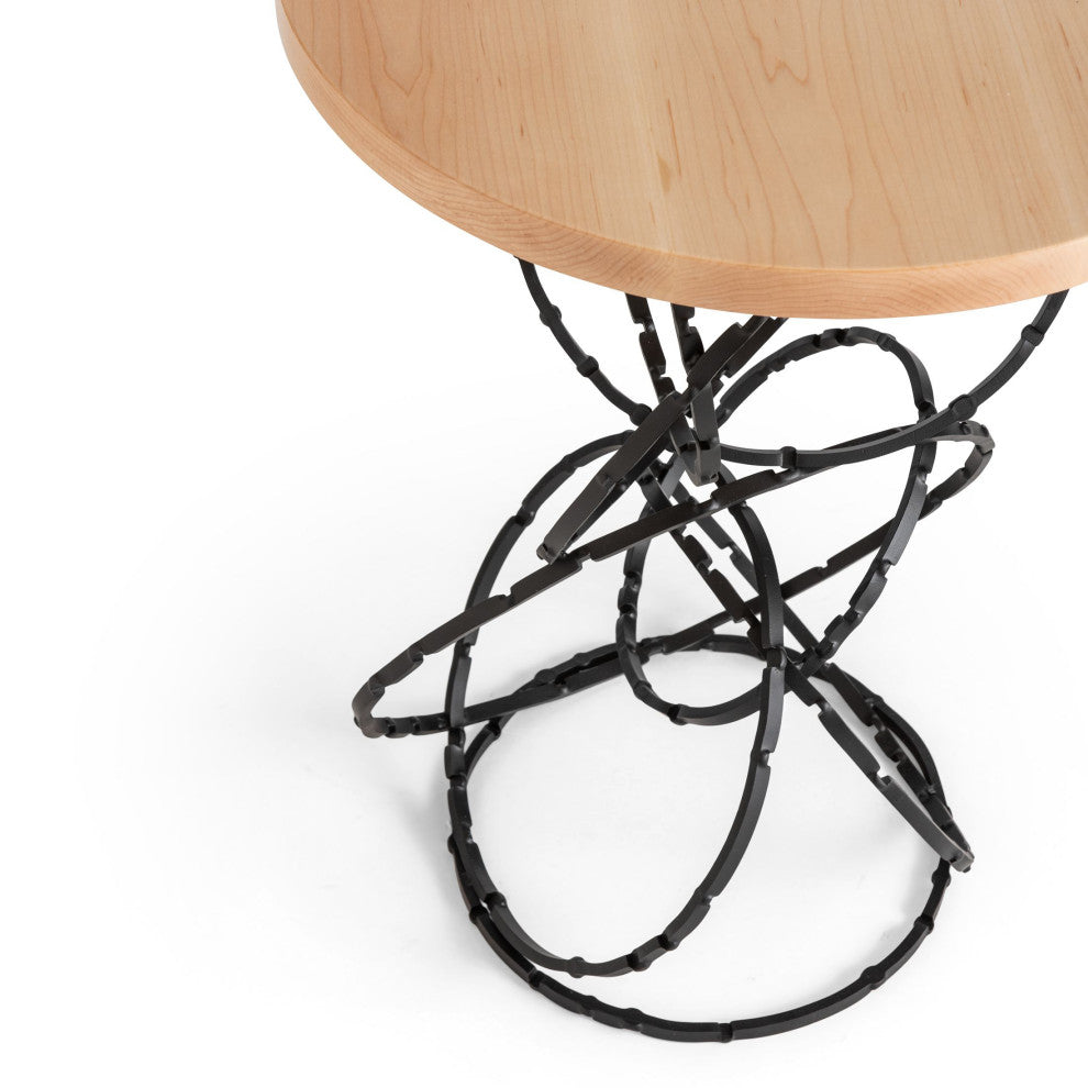 Olympus Wood Top Accent Table Black Finish Natural Maple Top