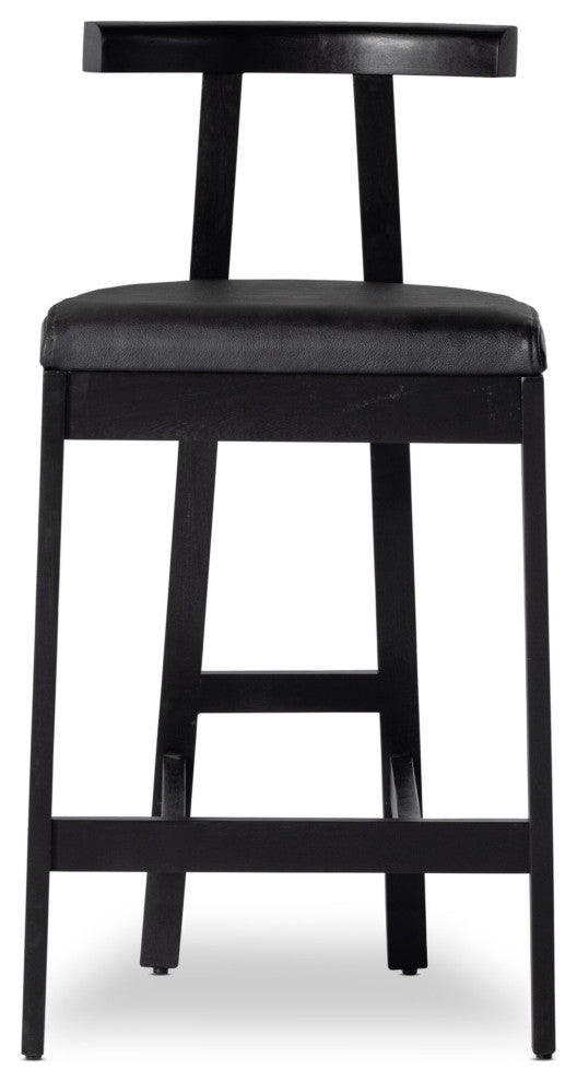Tex Stool Black Rosa Morada, Black Leather, Bar