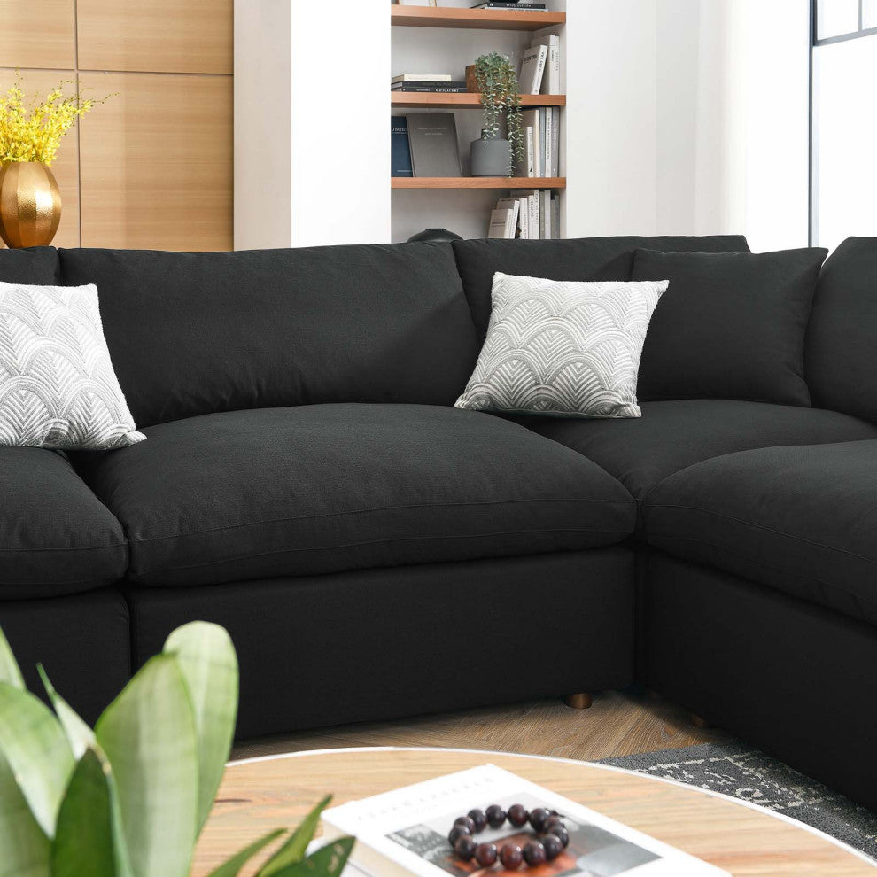 Modular Sectional Deep Sofa Set, Black, Fabric, Modern, Lounge Cafe Hospitality
