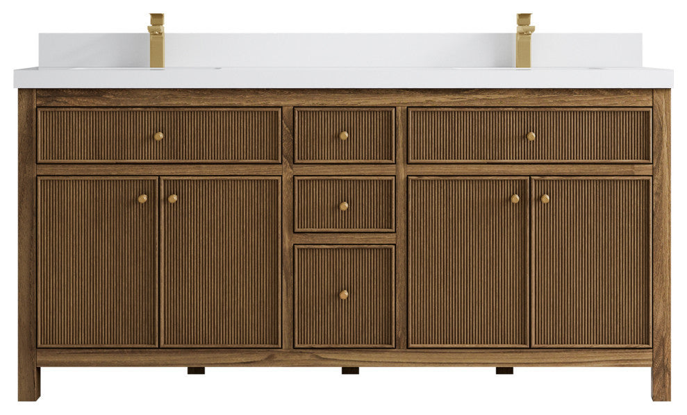 Sonoma Teak 72 Double Sink Bath Vanity in Dark Natural with 2" White Quartz