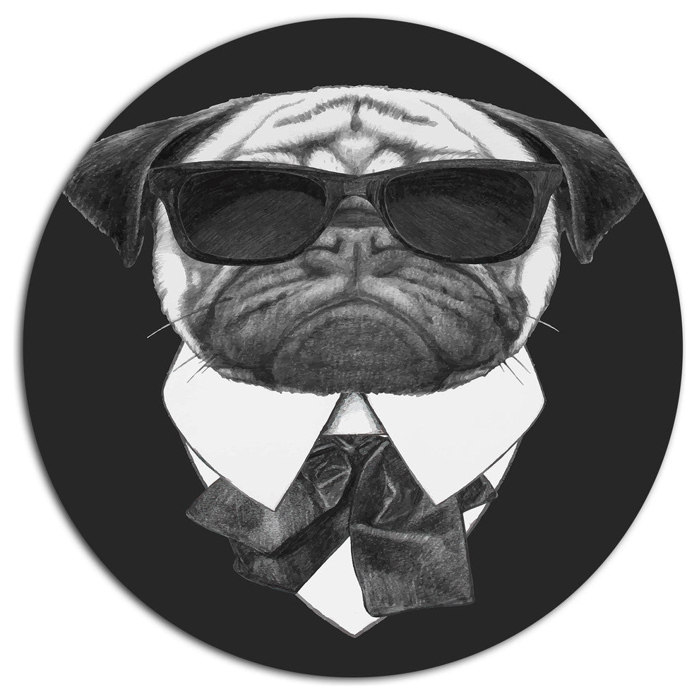 Funny Dog With Black Glasses, Animal Disc Metal Wall Art, 36"