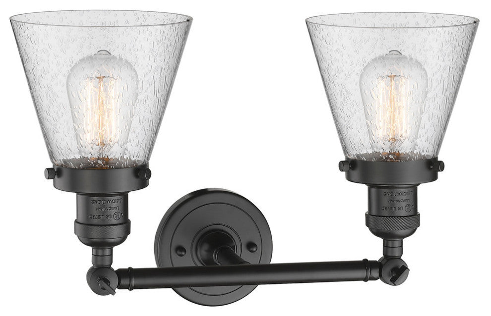 Small Cone 2-Light Bath Fixture, Seedy Glass, Oil Rubbed Bronze