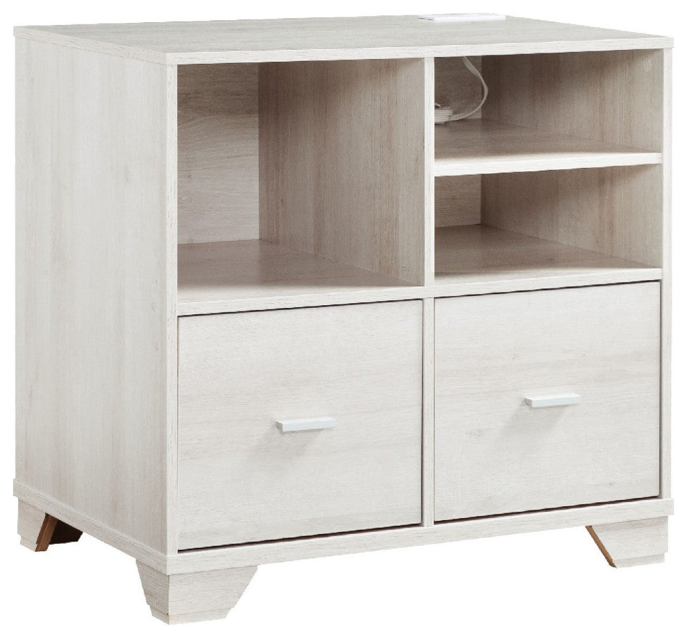 Benzara BM273004 31" File Cabinet Printer Stand Table With 2 Drawers, Oak White