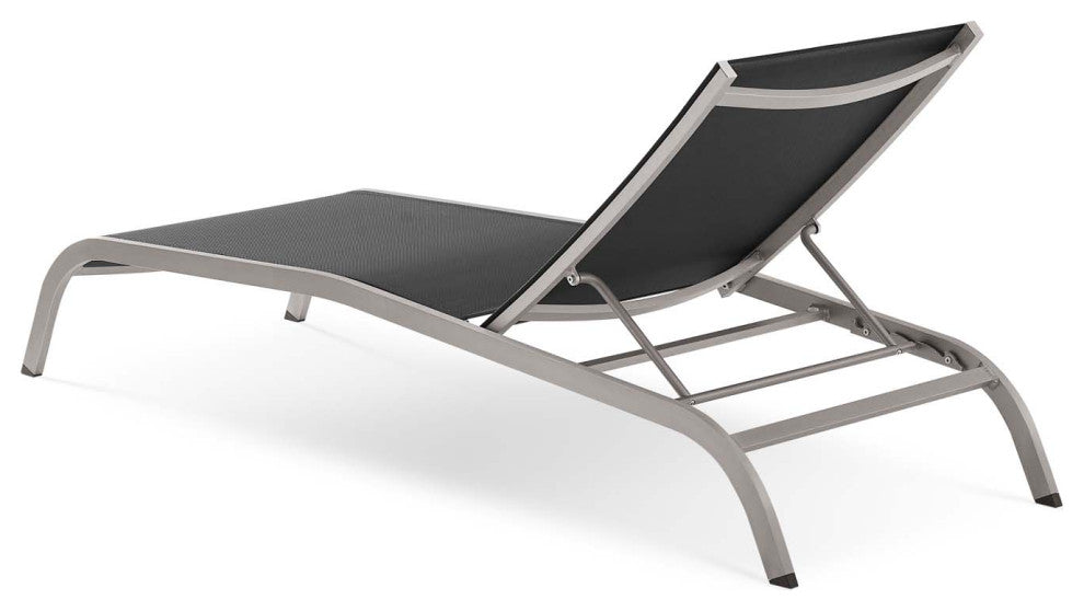 Lounge Chair Chaise, Set of 4, Aluminum, Metal, Black, Modern, Outdoor Patio