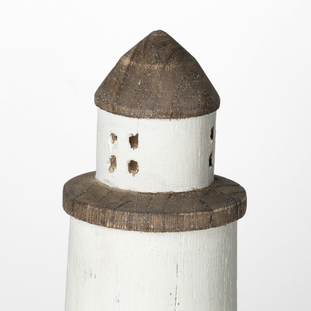 Abner, Small, 3Lx3W White Wooden Coastal Lighthouse