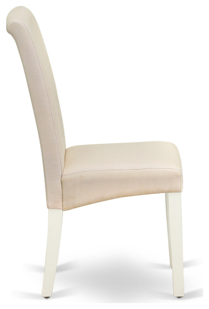Dinette Set 5 Pc, Four Parson Chairs, Table, Linen White Solid Wood, Cream Color
