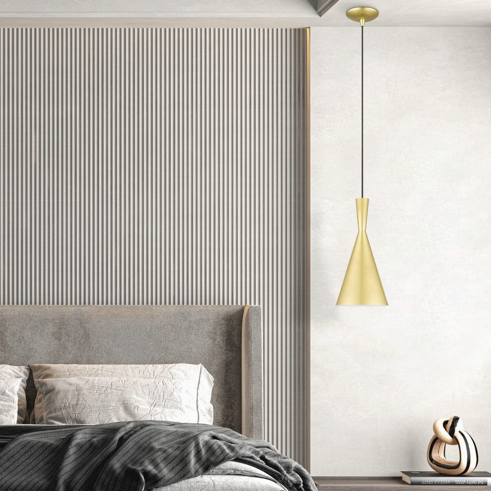 Waldorf 1-Light Soft Gold Pendant, Polished Brass Accents