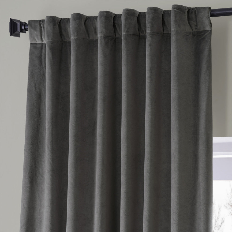 Signature Plush Velvet Blackout Curtain Single Panel, Nightlife Gray, 50"w X 108"l