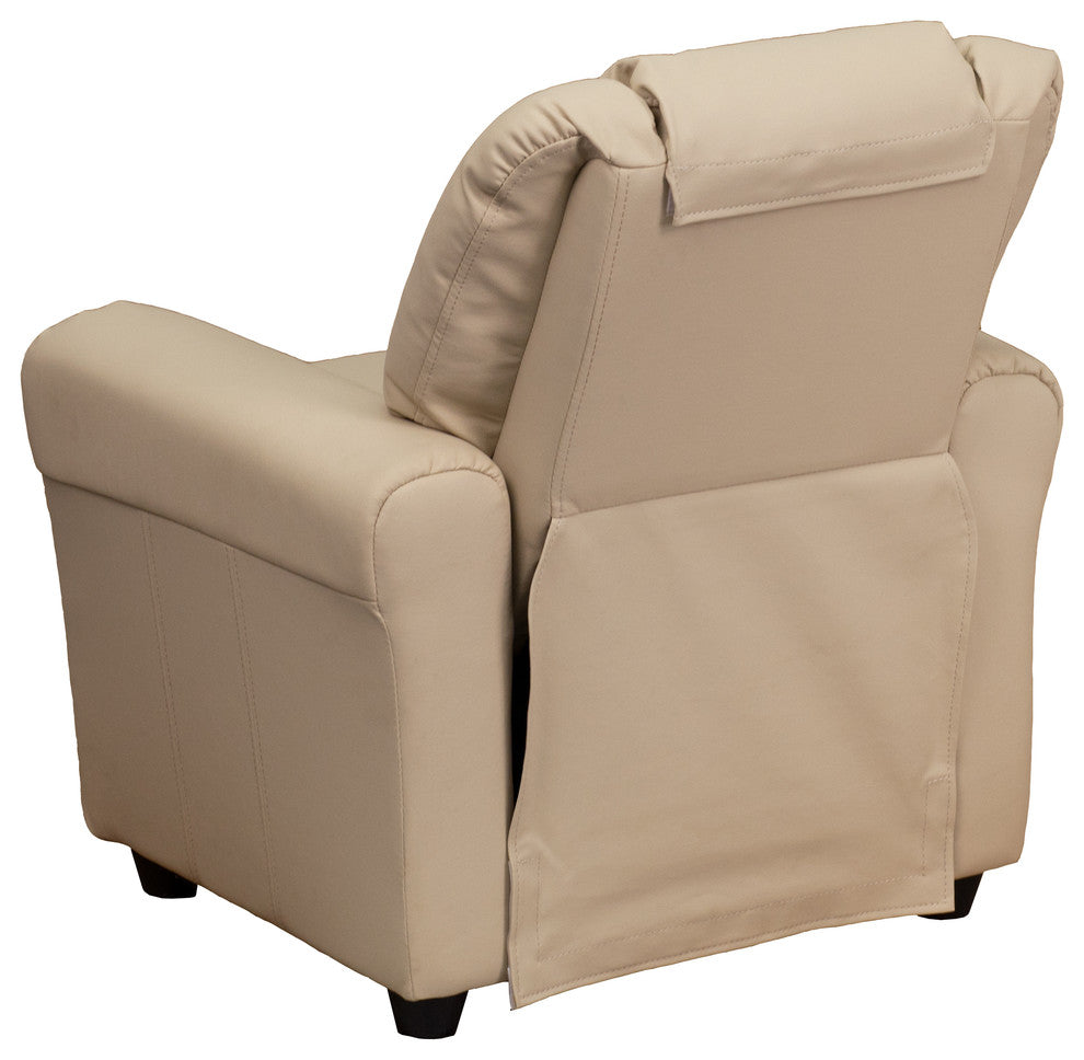 Kids Recliner With Cup Holder And Headrest, Beige