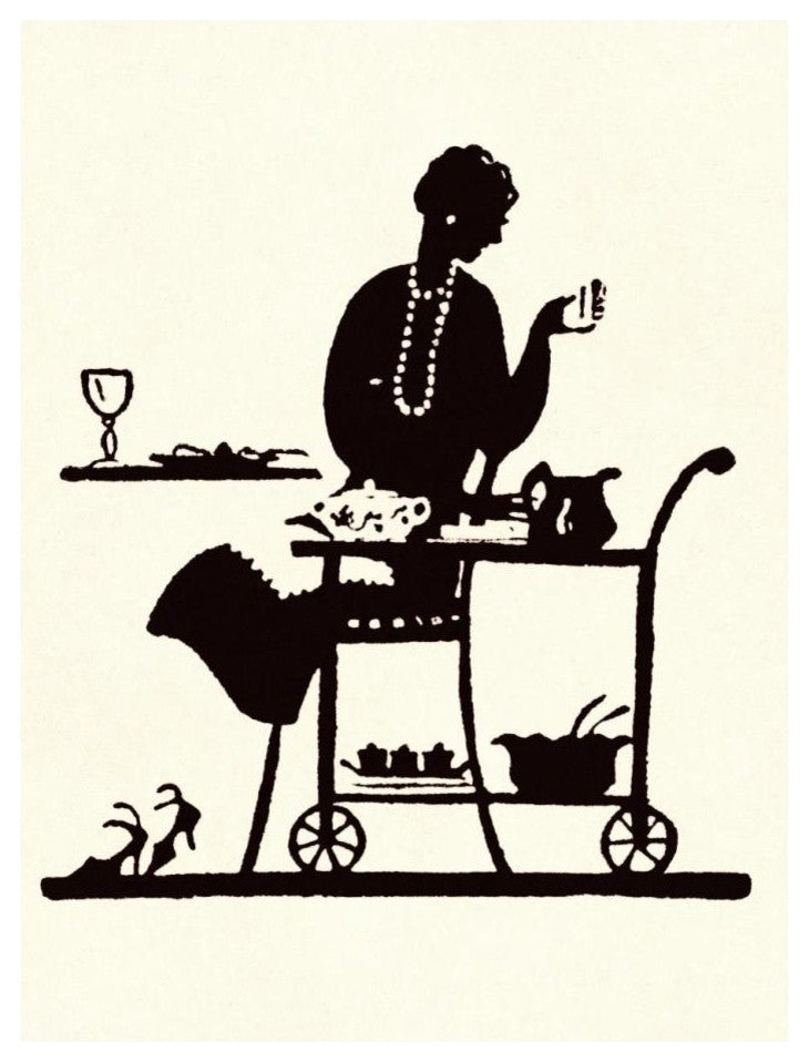"Homemaker Takes Items From a Serving Cart" Print by Maxfield Parrish, 20"x26"