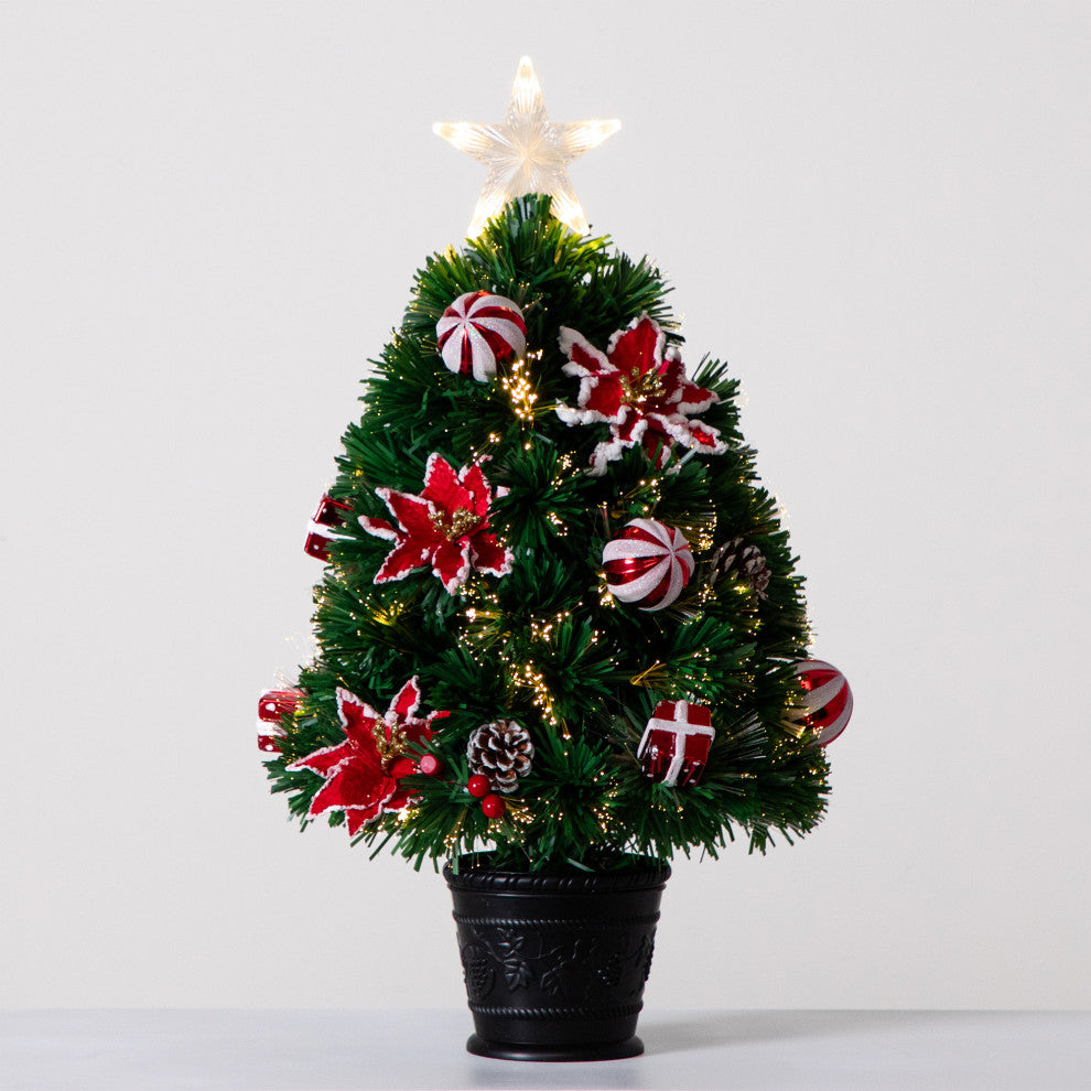 24in. Pre-Lit Fiber Optic Artificial Christmas Tree With Ornaments