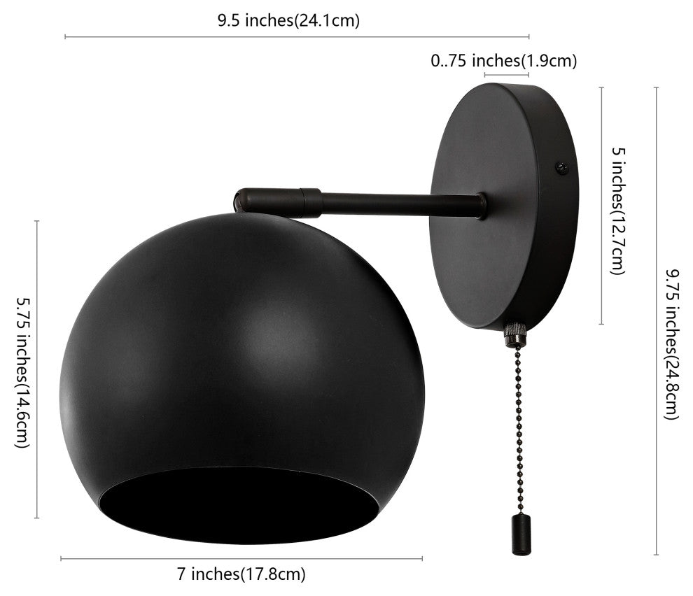 Tierra 7" 1-Light Modern Iron Sconce with Pull-Chain Switch, Set of 2, Black