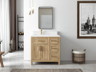 Santa Monica 36 Left Offset  Bath Vanity in Whitewashed Teak 1.5" White Quartz