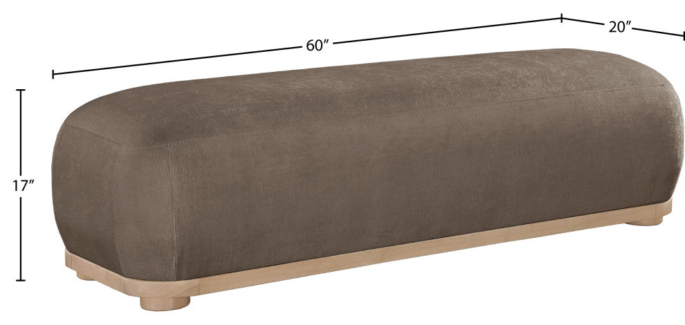 Calum Upholstered Bench, Brown, Chenille Fabric, Natural Finish