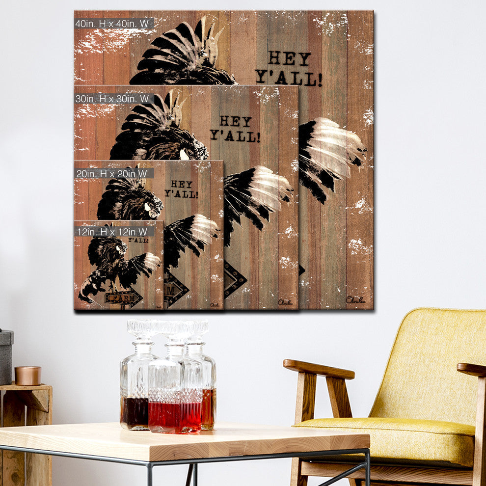 Ready2HangArt Farmhouse 'Rooster Fly' Wrapped Canvas Animal Wall Art, 40"x40"