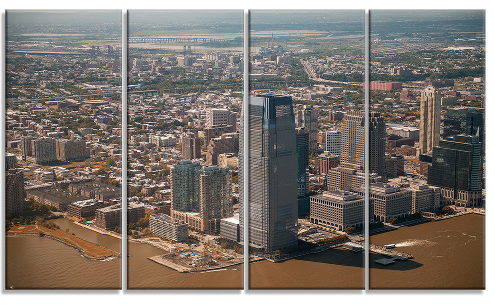 Aerial View of City from Helicopter, Cityscape Canvas Print, 48"x28", 4 Panels