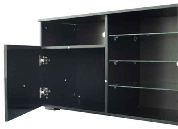 High Gloss Doors Modern TV Stand with LEDs Black MDF TV Cabinet