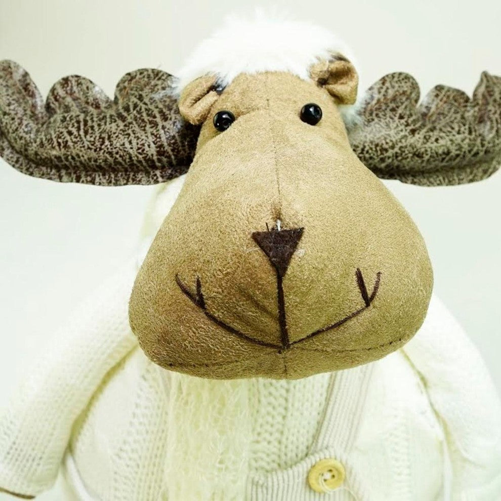 26" White and Brown Standing Boy Moose Decorative Christmas Tabletop Figure