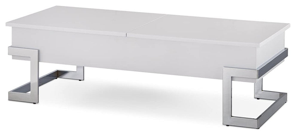 47"x20"x14" White And Chrome Particle Board Coffee Table