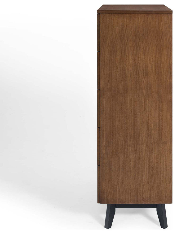 Dresser Drawer Chest Stand, Wood, Brown Walnut, Modern Mid-Century Living Room