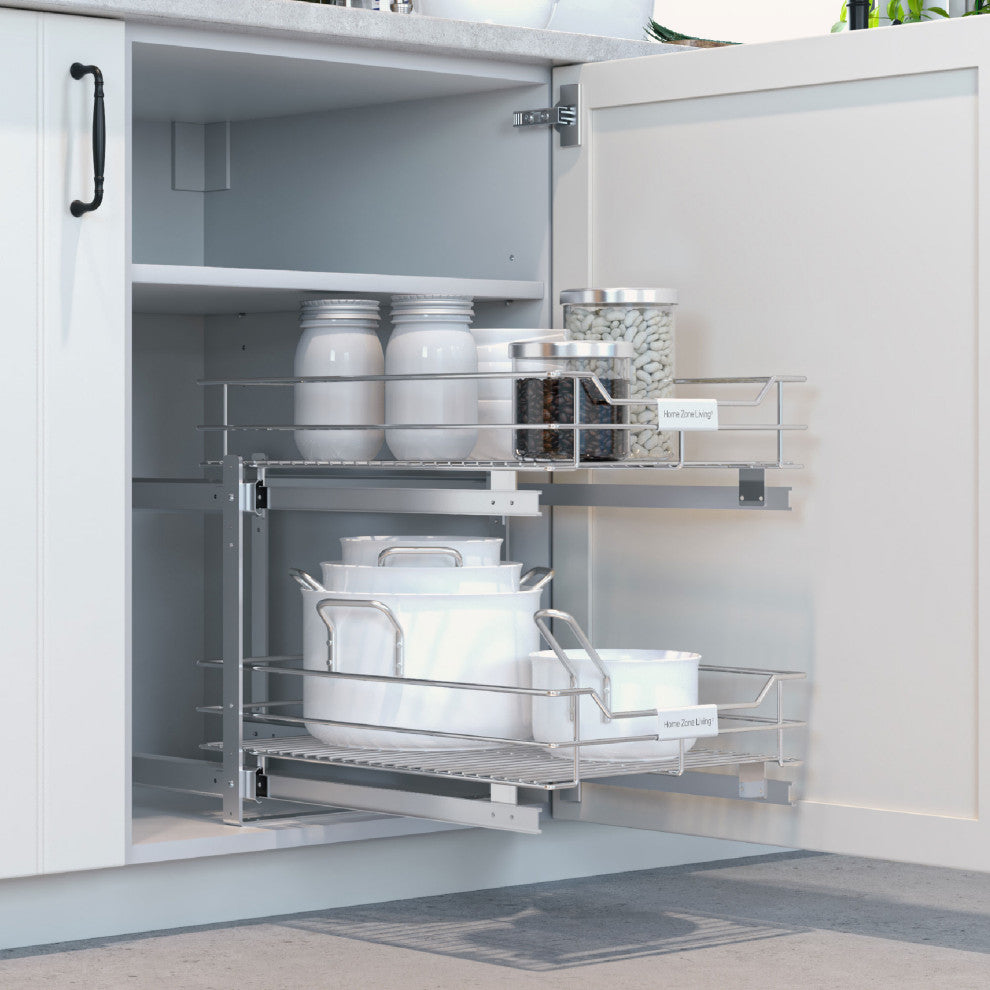 Home Zone Living Pull Out Drawer Cabinet Organizer, 2-Tier, 14 in. W x 20 in. D