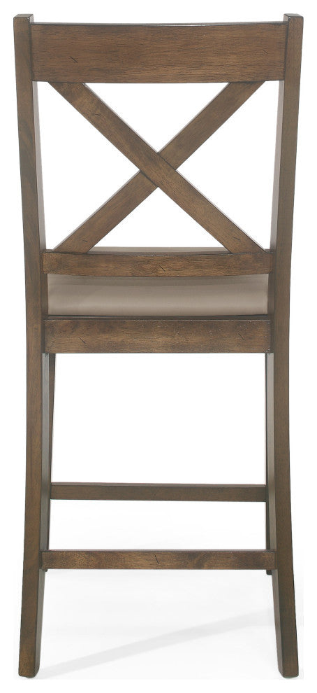 Bouman Farmhouse Upholstered Wood Counter Stools (Set of 2), Antique Brown