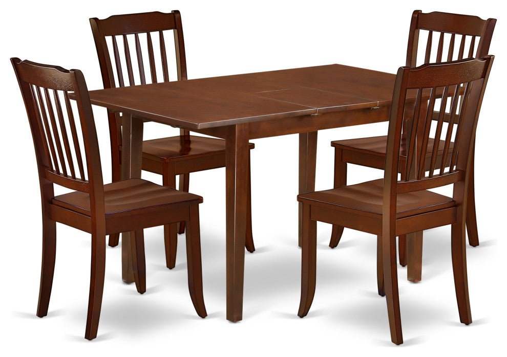 5Pc Rectangular 48/60 Inch Table With 12 In Leaf And 4 Vertical Slatted Chairs