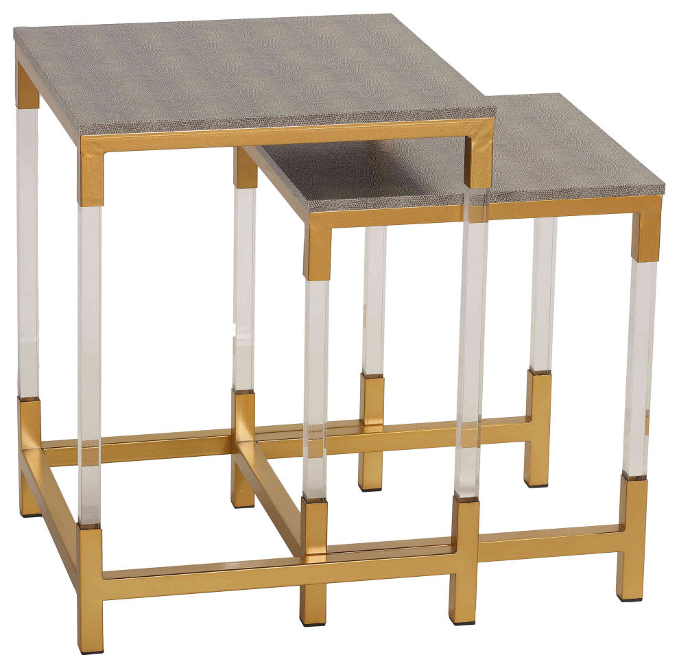 Cortesi Home Annidarsi Square Nesting Tables with Clear Acrylic Legs, 2-Piece Se