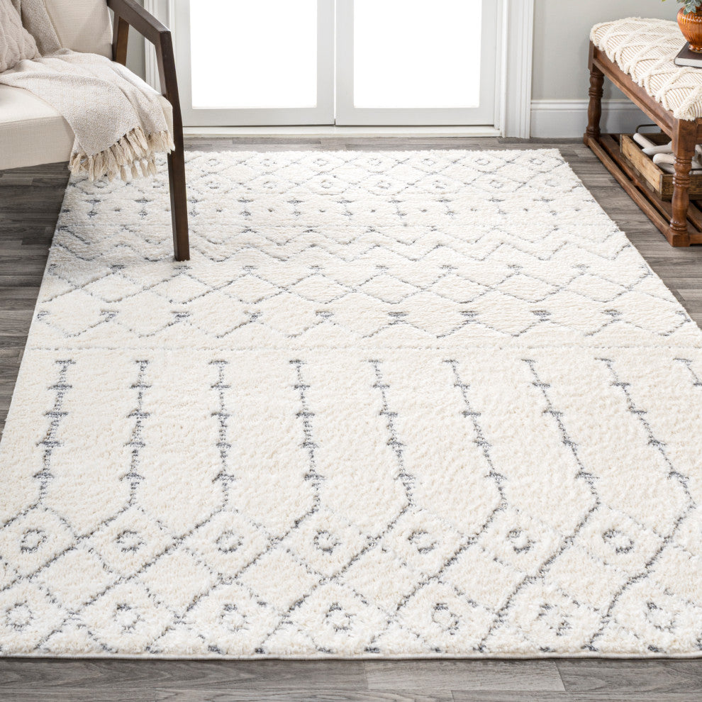 Pia Moroccan Trellis Plush Carved Cream/Gray 8'x10' Area Rug