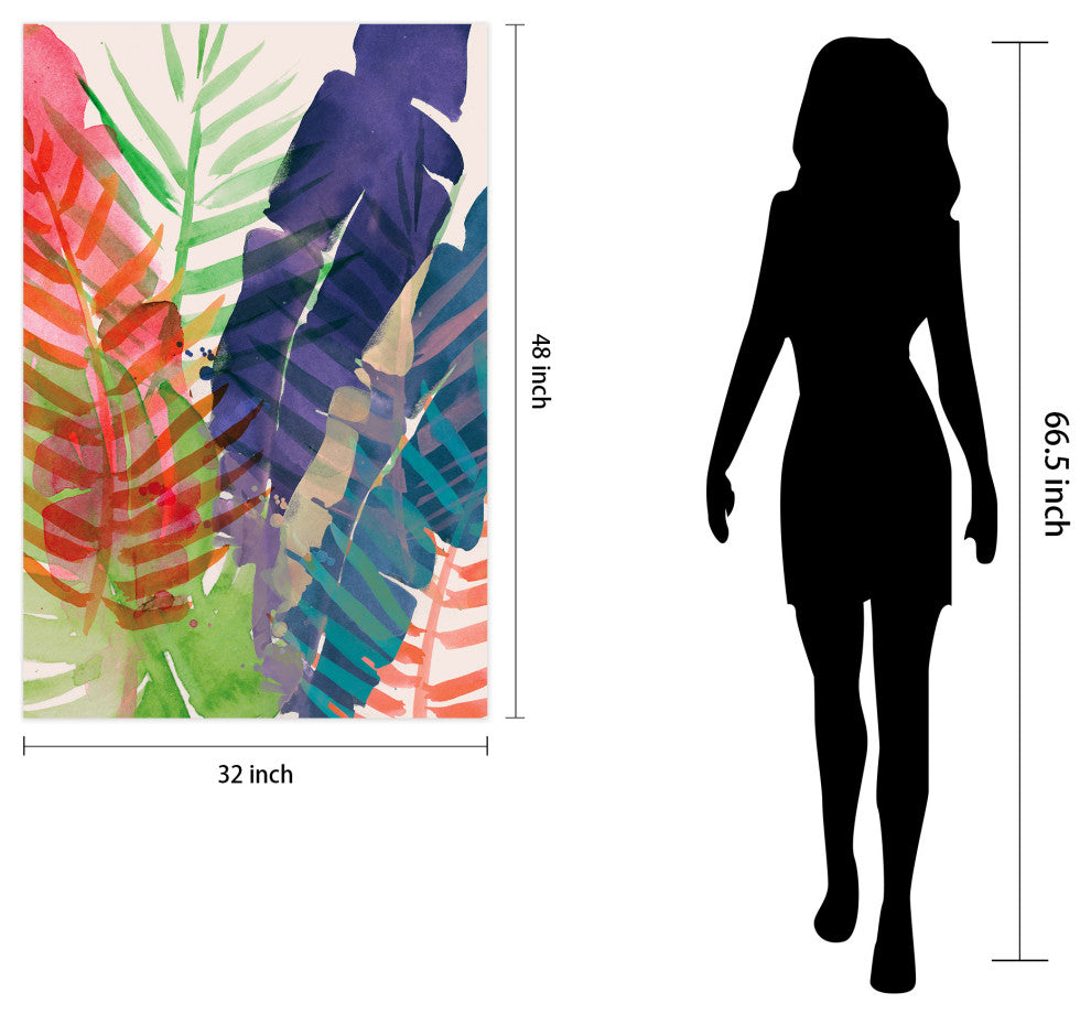 "Electric Palms" Colorful Wall Art Frameless Free Floating Tempered Glass 48x32